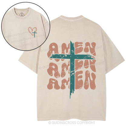 Amen Cross Christian Washed T-Shirt