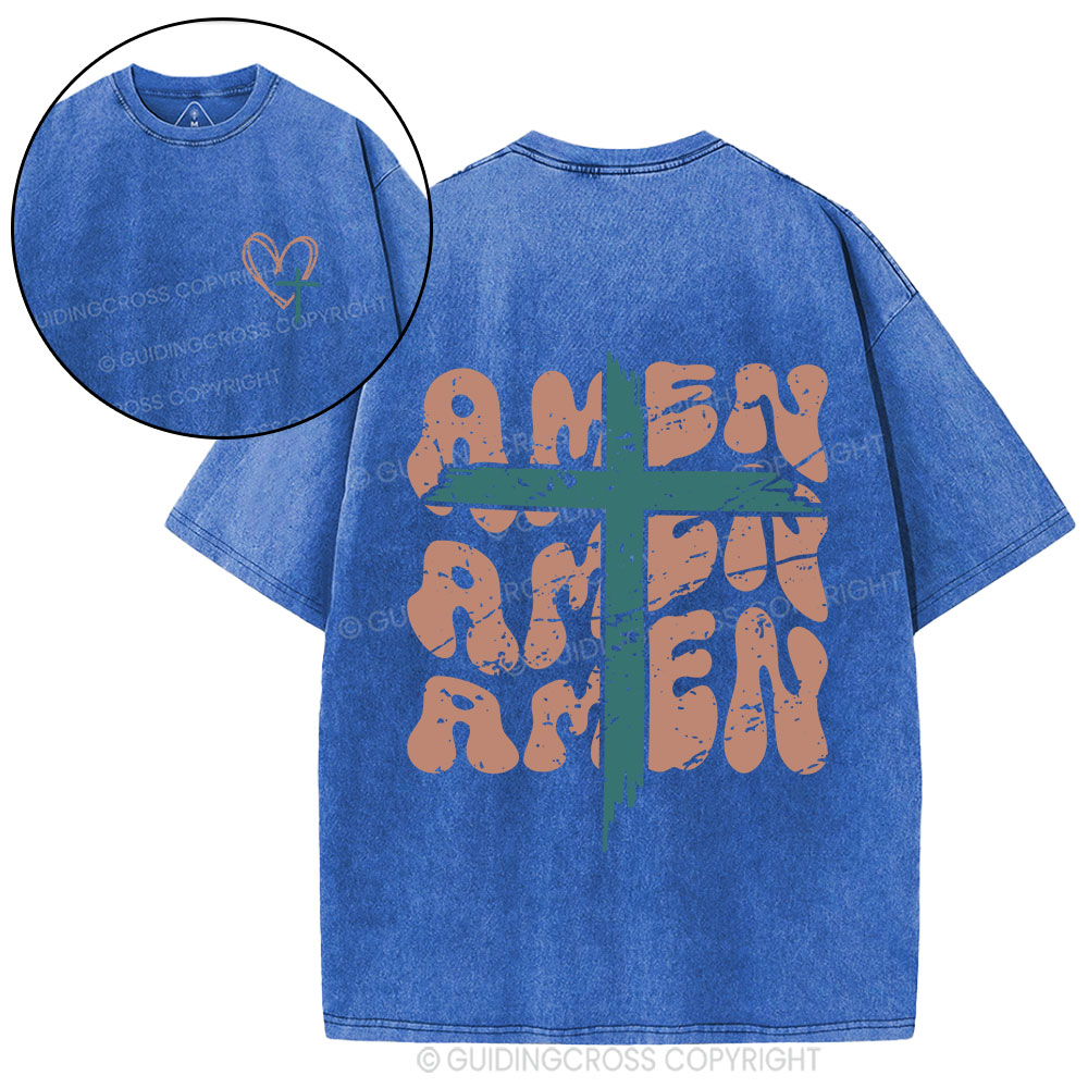 Amen Cross Christian Washed T-Shirt