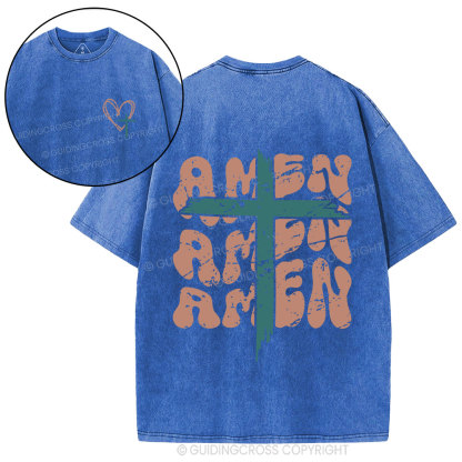 Amen Cross Christian Washed T-Shirt