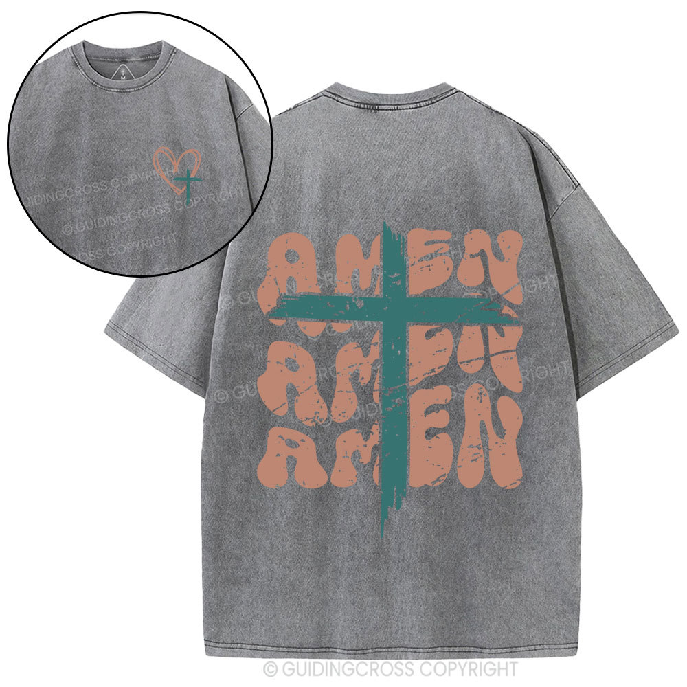 Amen Cross Christian Washed T-Shirt