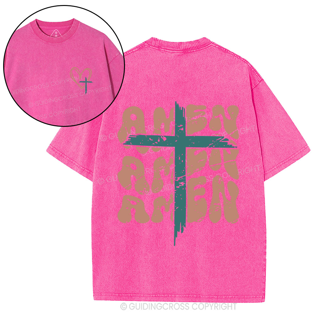 Amen Cross Christian Washed T-Shirt