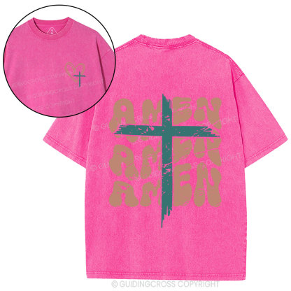 Amen Cross Christian Washed T-Shirt