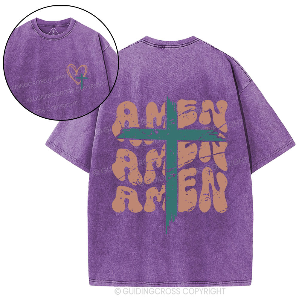 Amen Cross Christian Washed T-Shirt