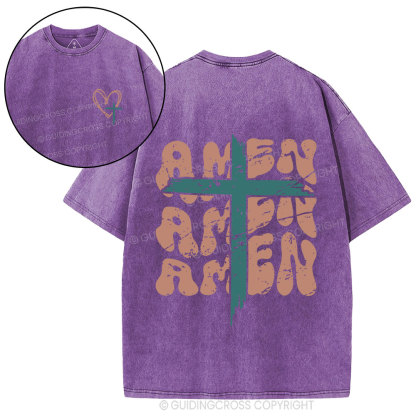 Amen Cross Christian Washed T-Shirt