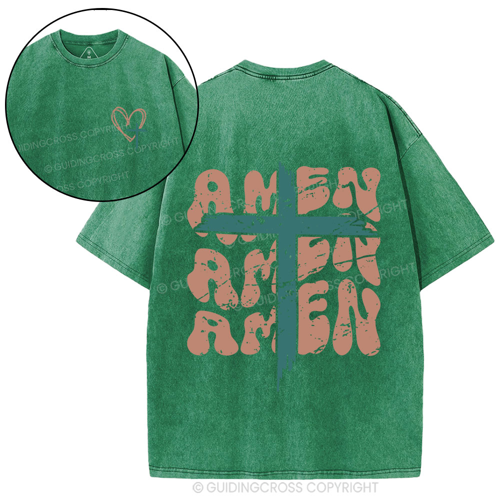 Amen Cross Christian Washed T-Shirt