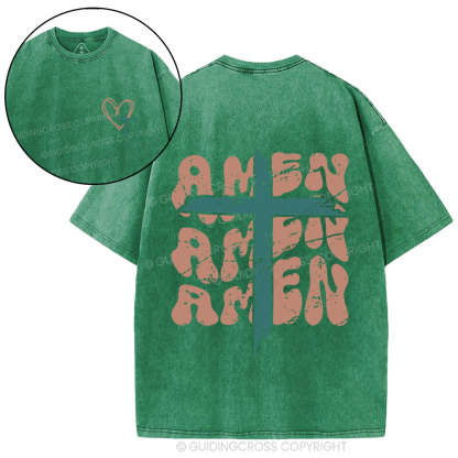 Amen Cross Christian Washed T-Shirt