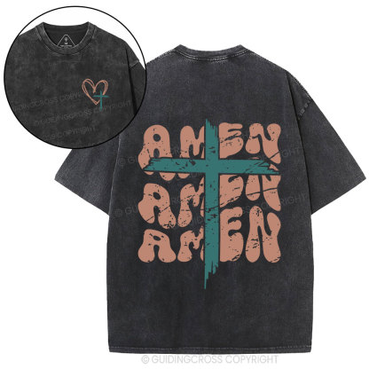 Amen Cross Christian Washed T-Shirt