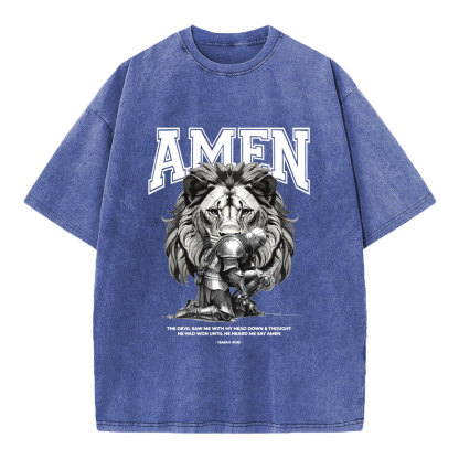 Amen The Devil Saw Me Christian Washed T-Shirt