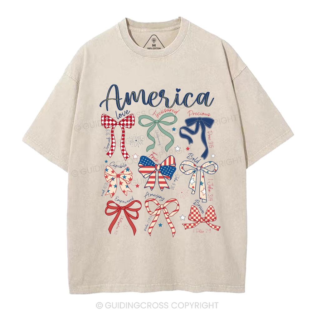 America Coquette Independence Day Christian Washed T-Shirt 1