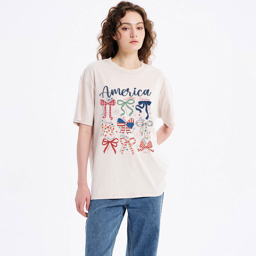 America Coquette Independence Day Christian Washed T-Shirt 1