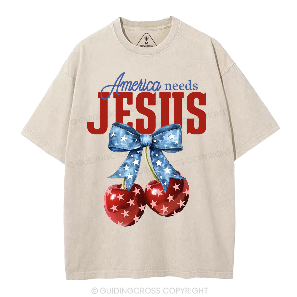 America Needs Jesus Christian Washed T-Shirt