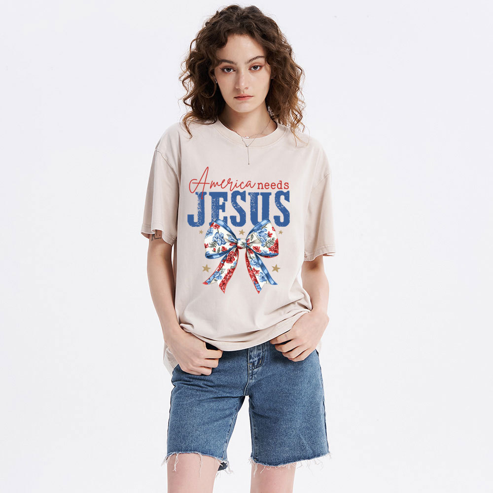 America Needs Jesus Christian Washed T-Shirt