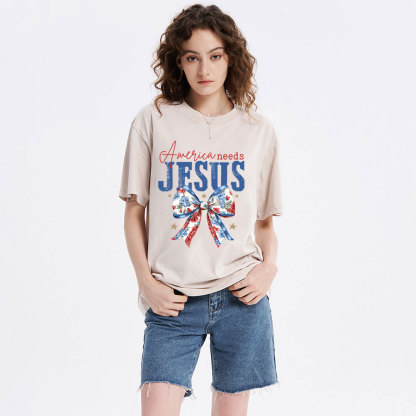 America Needs Jesus Christian Washed T-Shirt