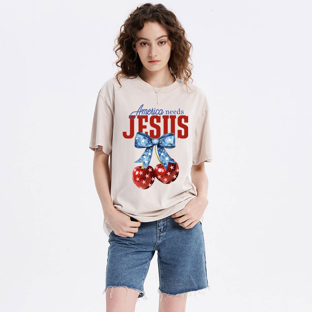 America Needs Jesus Christian Washed T-Shirt