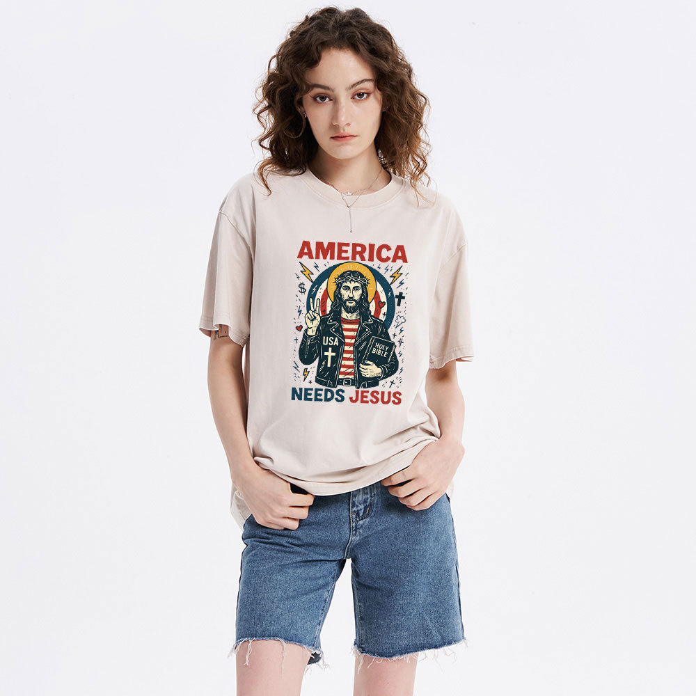America Needs Jesus Christian Washed T-Shirt