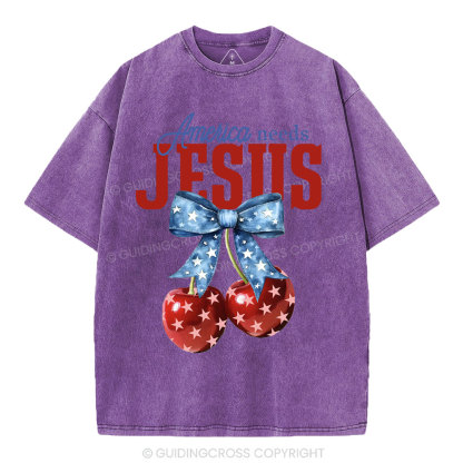 America Needs Jesus Christian Washed T-Shirt