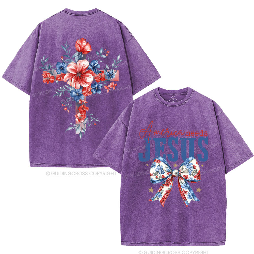 America Needs Jesus Christian Washed T-Shirt