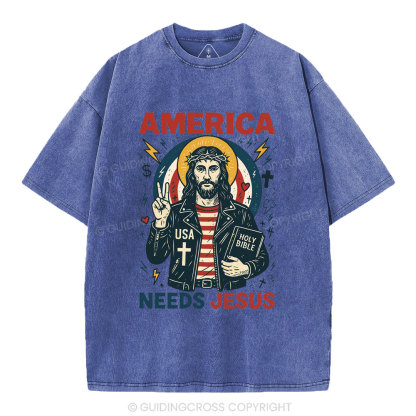 America Needs Jesus Christian Washed T-Shirt
