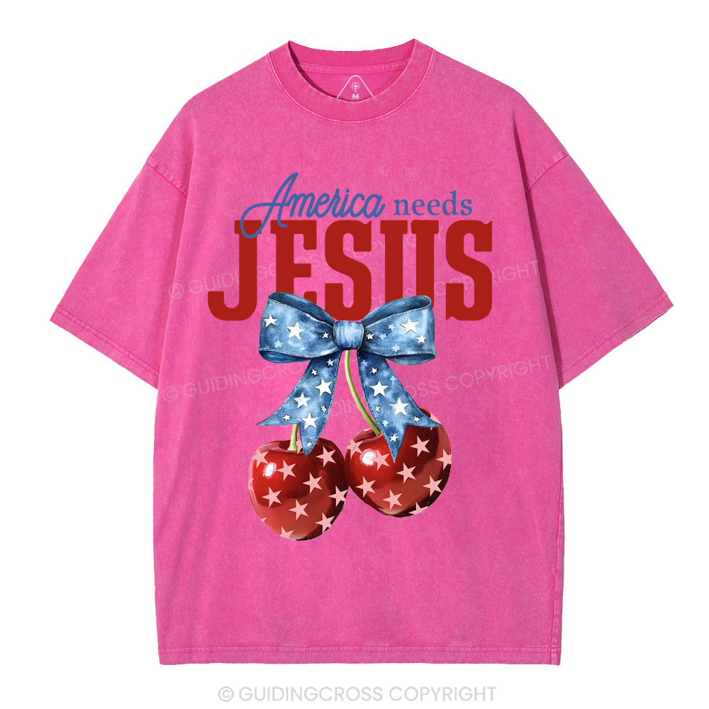 America Needs Jesus Christian Washed T-Shirt
