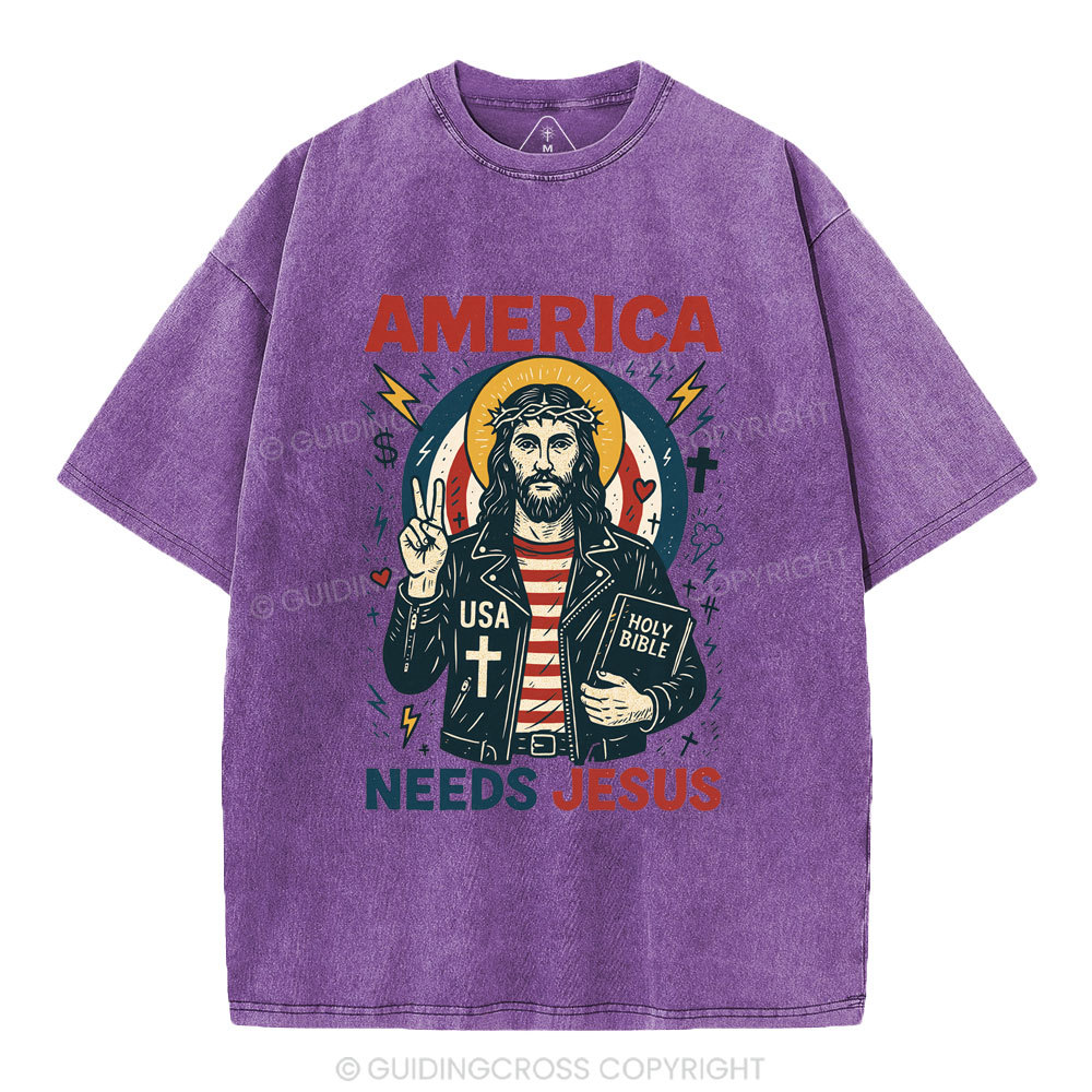 America Needs Jesus Christian Washed T-Shirt