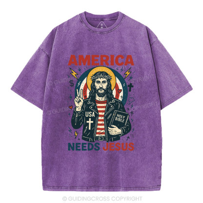 America Needs Jesus Christian Washed T-Shirt