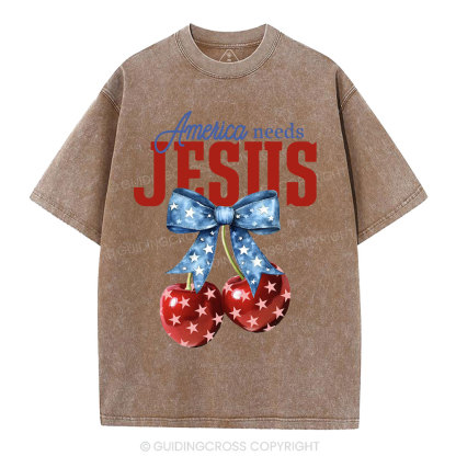 America Needs Jesus Christian Washed T-Shirt