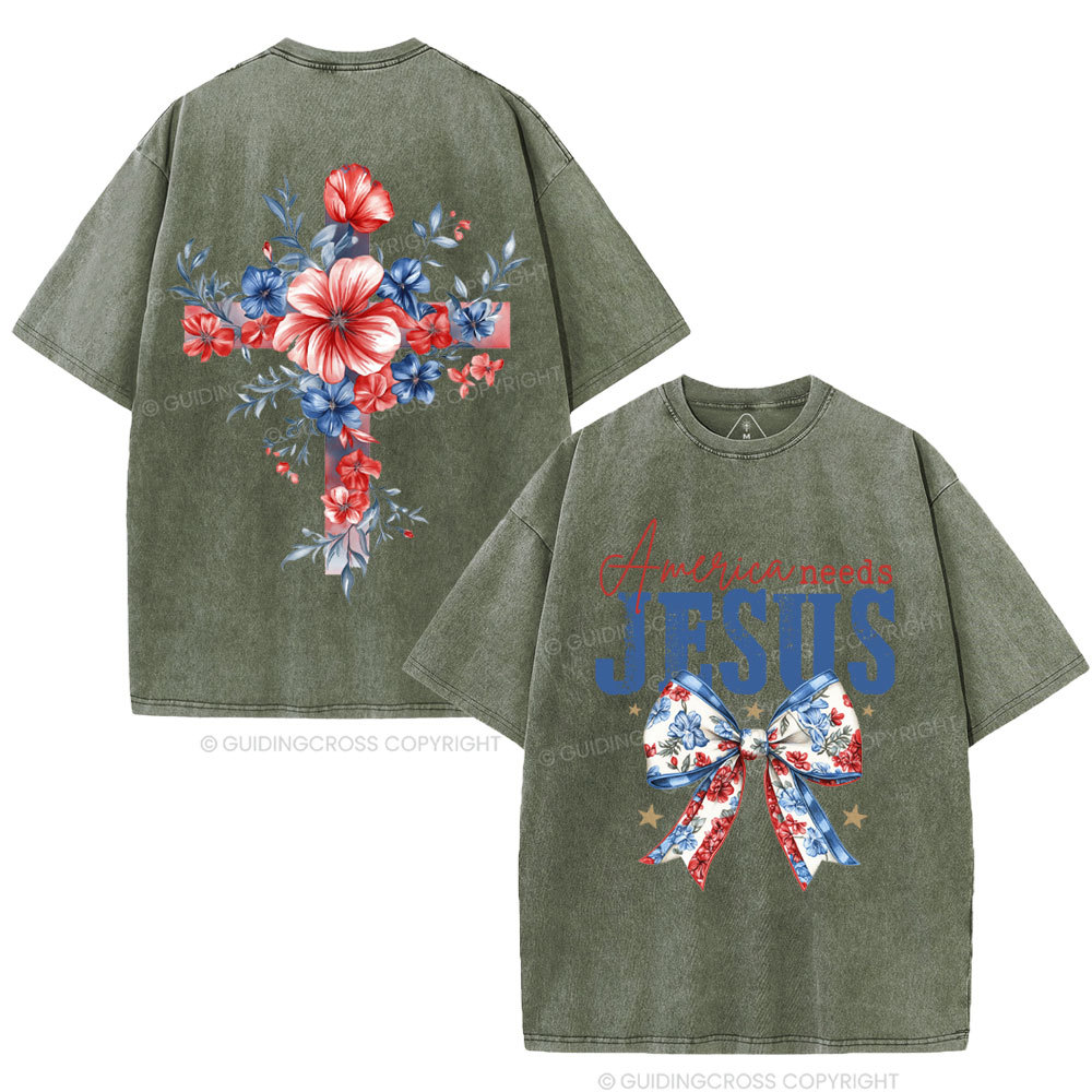 America Needs Jesus Christian Washed T-Shirt