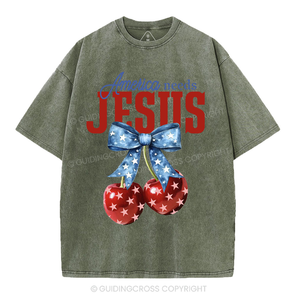America Needs Jesus Christian Washed T-Shirt