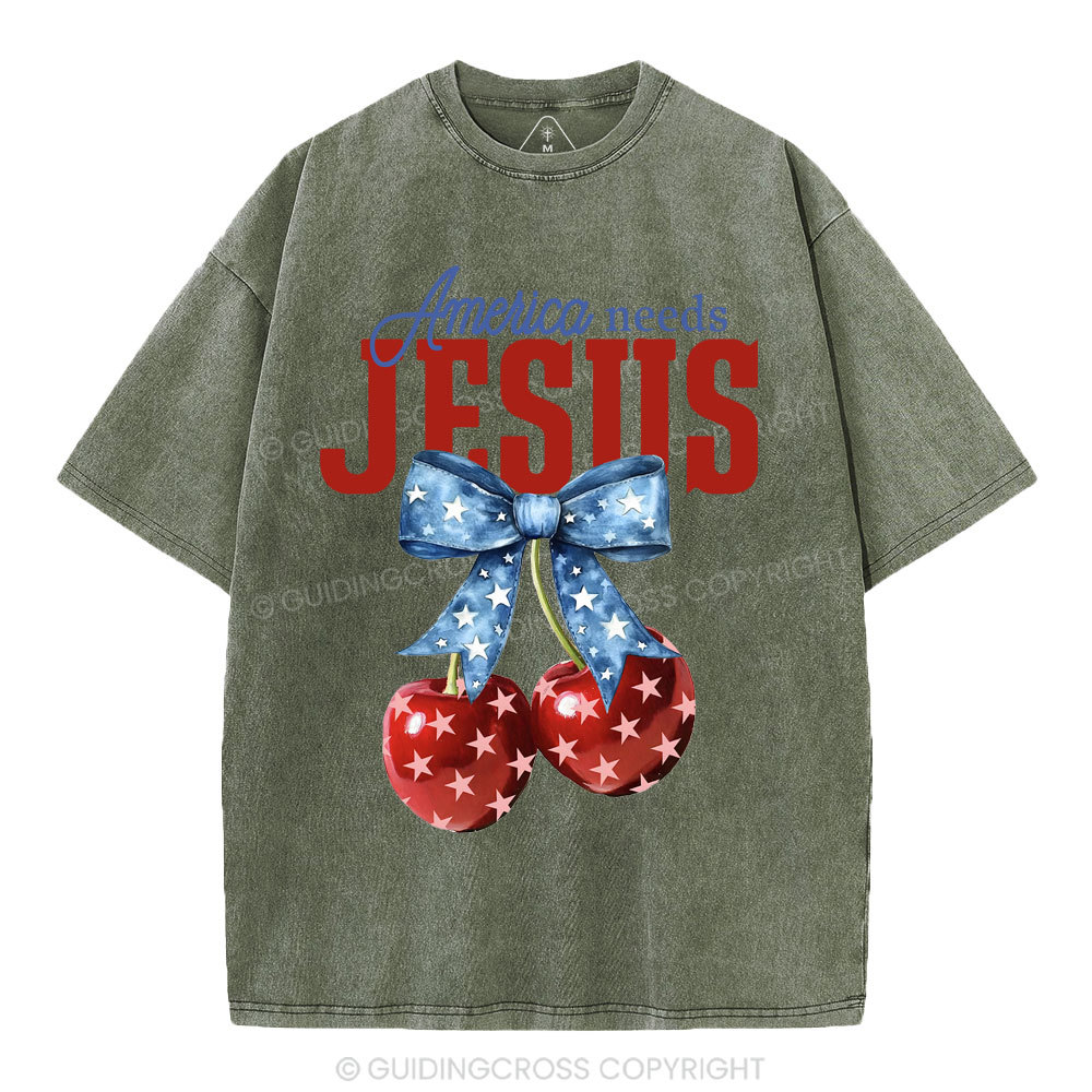 America Needs Jesus Christian Washed T-Shirt