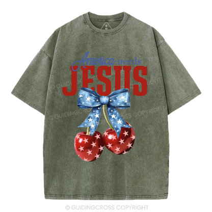 America Needs Jesus Christian Washed T-Shirt