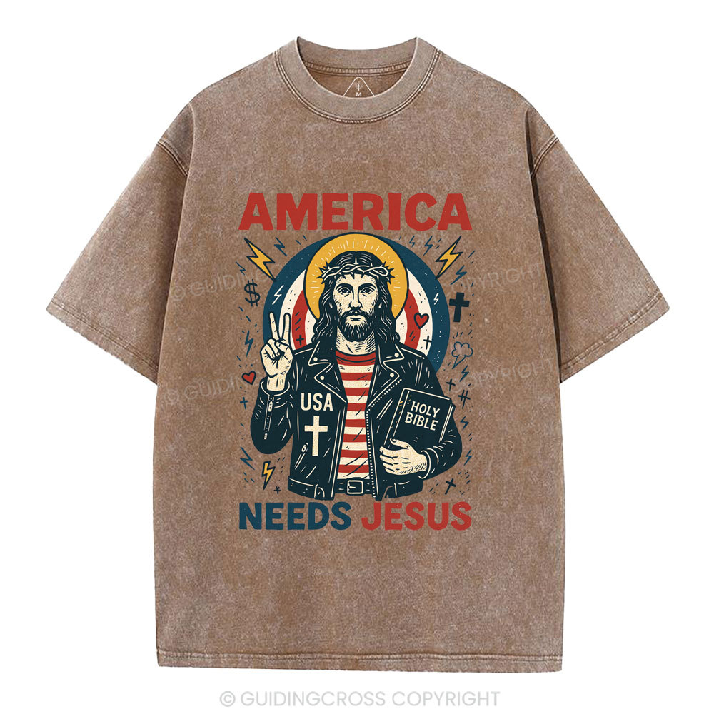 America Needs Jesus Christian Washed T-Shirt