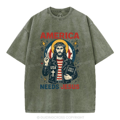 America Needs Jesus Christian Washed T-Shirt