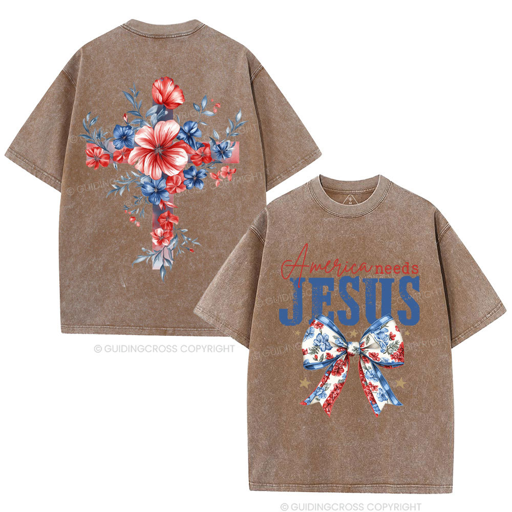 America Needs Jesus Christian Washed T-Shirt