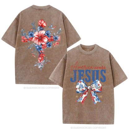 America Needs Jesus Christian Washed T-Shirt