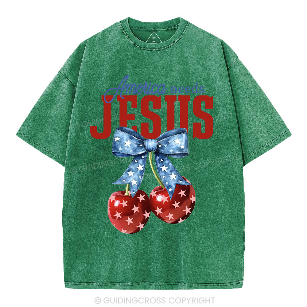 America Needs Jesus Christian Washed T-Shirt