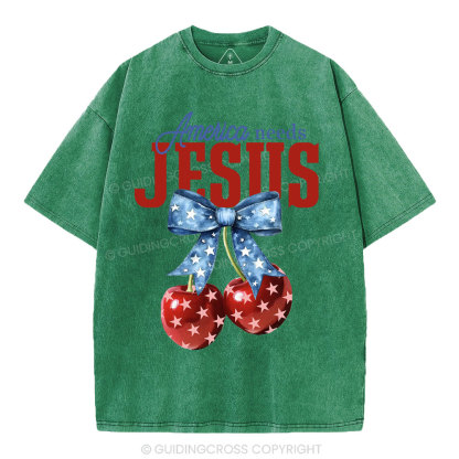 America Needs Jesus Christian Washed T-Shirt