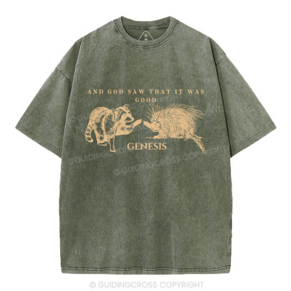 And God Saw That It Was Good Christian Washed T-Shirt