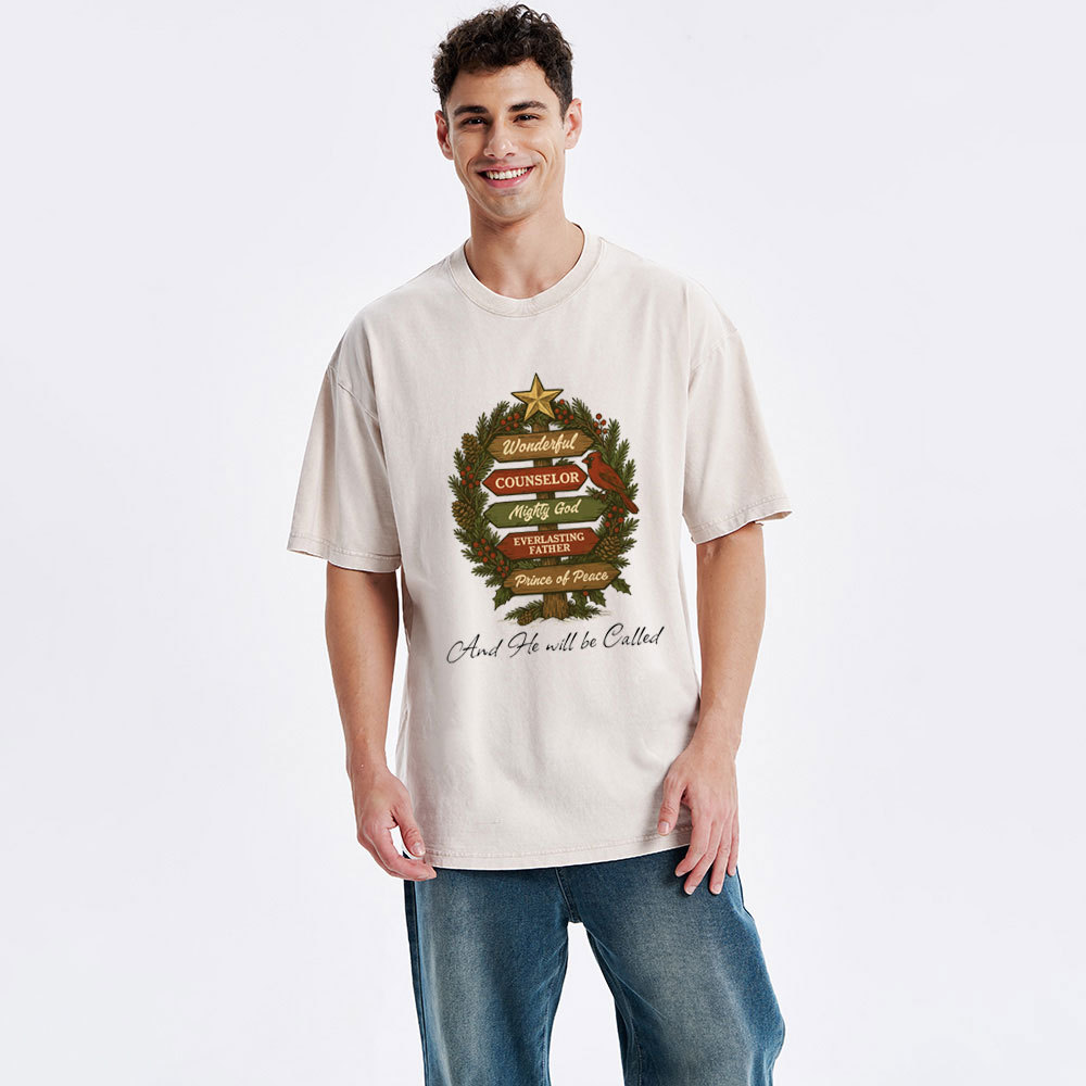And He Will Be Called Christian Christmas Washed T-Shirt