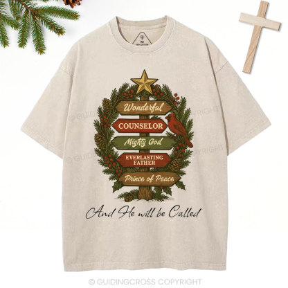 And He Will Be Called Christian Christmas Washed T-Shirt