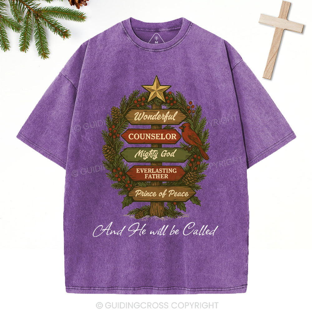 And He Will Be Called Christian Christmas Washed T-Shirt