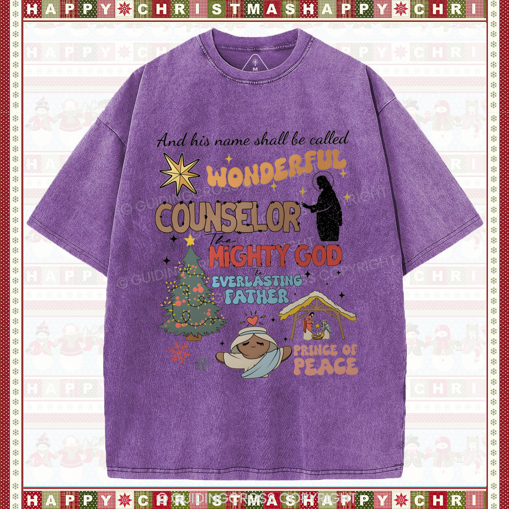 And His Name Shall Be Called Wonderful Christian Christian Washed T-Shirt