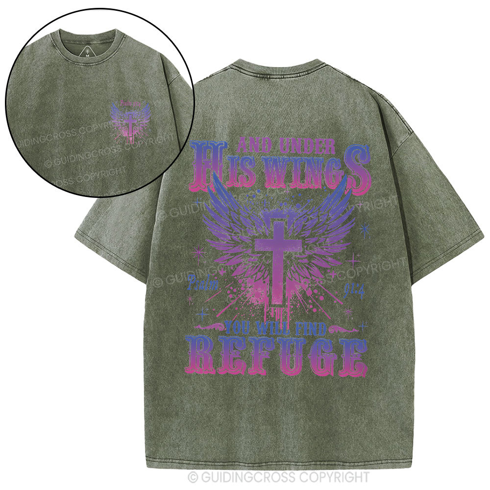 And Under His Wings Christian Washed T-Shirt