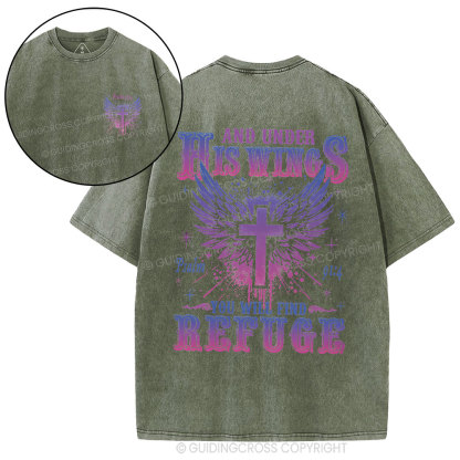 And Under His Wings Christian Washed T-Shirt