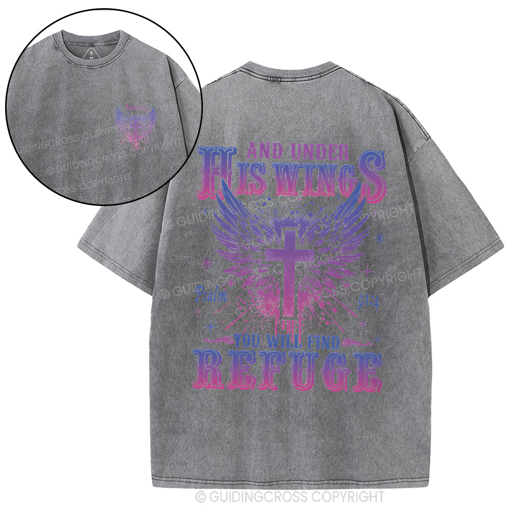 And Under His Wings Christian Washed T-Shirt