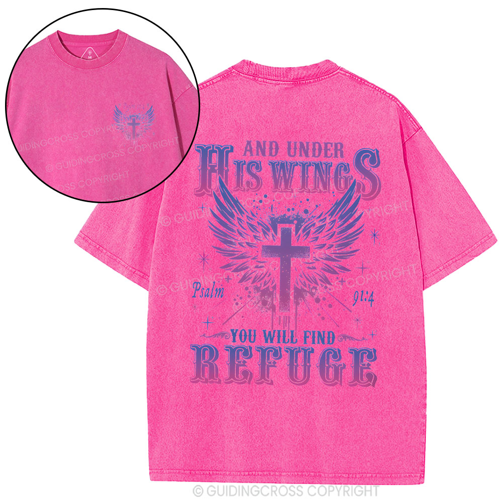 And Under His Wings Christian Washed T-Shirt