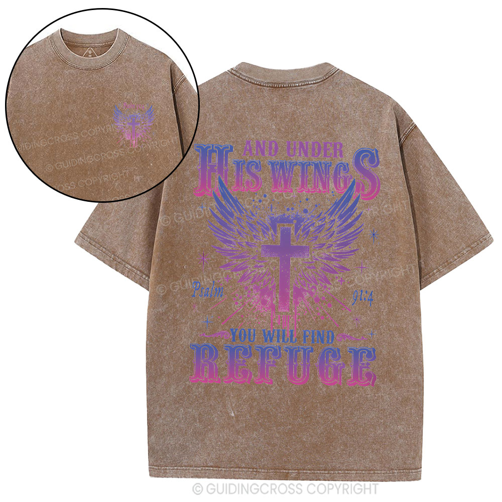 And Under His Wings Christian Washed T-Shirt