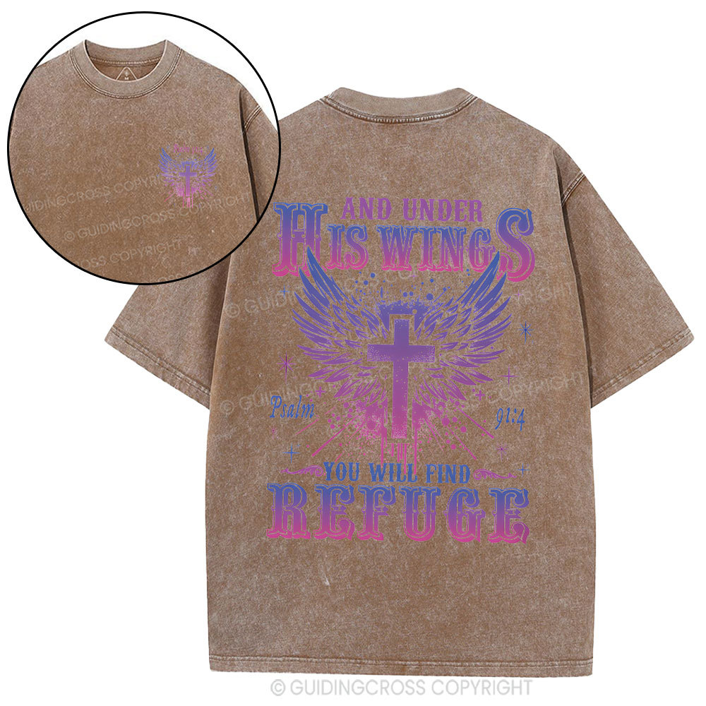 And Under His Wings Christian Washed T-Shirt