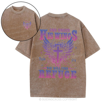 And Under His Wings Christian Washed T-Shirt