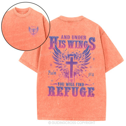 And Under His Wings Christian Washed T-Shirt