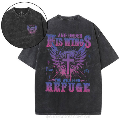 And Under His Wings Christian Washed T-Shirt